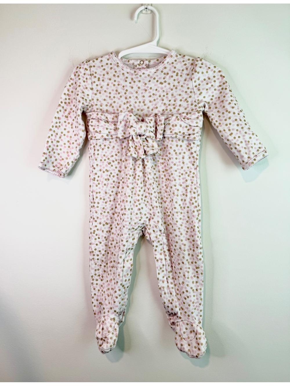 Kate Spade New York Baby Girl (9 Months) Polka Dot Footed Onesie with Bow
